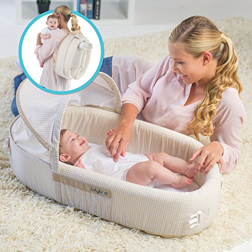 LulyBoo Baby Lounge to Go, FOLDABLE Baby Bassinet / Travel Bed / Cot, Natural Beige
