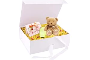 BOOAEE Boite cadeau Bowknot (21x17x7cm), Boite Cadeau Magnétique, Boite Magnetique Boîte Cadeau Avec Couvercle, Boîte de Cadeau Rectangulaire pour l'anniversaire,le Mariage,Boite cadeau Sint-Valentin (Blanc)