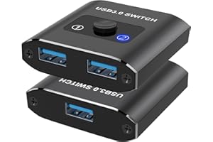 HXWLO USB 3.0 Switch 2-Port, Bi-Directional USB Switcher 1 in 2 Out / 2 in 1 Out, for Printer, Keyboard, Mouse, Scanner, Share 2 PCs with 1 Device, Plug & Play, Compatible with Windows, Mac, Linux