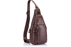 HARPIMER Bolso Mochila de Pecho Bolso Hombre Piel, Mochila de Cuero Autentico, bolso mochila de pecho piel cuero Bolsa Resistentes al Agua Para Escolare Ciclismo Senderismo (Marrón)