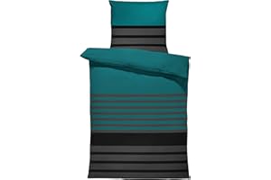 one-home Winter Biber Bettwäsche Baumwolle Kuschelig Flauschig Warme Weiche Flanell Bettbezüge Modern, Größe:2 teilig 135x200 cm, Farbe:Gestreift Petrol