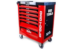 DSD TOOLS Steel Tool Chest Trolley Cabinet Fully Loaded Workshop Tool Box on Castors with Lockable Storage and Easy Mobility (Red)