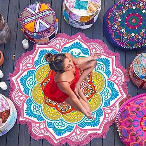 JIASTONE Mandala Round Lotus Beach Throw Tapestry Blanket Rug Hippy Boho Gypsy Tablecloth Beach Towel, Round Yoga Mat--Diameter 150cm(Pink)