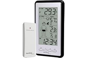 TECHNOLINE techno line Wetterstation WS 9632-IT mit Vorhersage von Wettersituation, Anzeige von Wettertendenz und Innen- und Außentemperatur, Wettermännchen das sich Wetter entsprechend anzieht