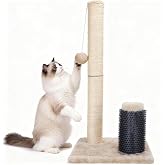 Nobleza Cat Scratcher 60 cm, Scratching Post with Natural Sisal Rope, Silicone Massager and Hanging Ball Toy, Stable Base, Be