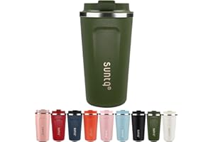 SUNTQ Coffee Mug to Go Thermal Stainless Steel Thermal Mug Double Wall Insulated Coffee Cup On the Go Rice Cup with Leak-proof Lid Reusable and Environmentally Friendly, Green 510 ml