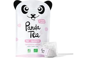 Panda Tea Infusion Tea Quiero Detox Bio - Brule Graisse, Coupe Faim, Draineur, Slim Fit, Tisane à Froid ou Chaud ou Glacée - Certifié Biologique - Cure 28 Sachets Coton