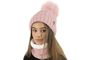 TOSKATOK Gorro y Bufanda para Mujer de Invierno con Gorro y Forro Polar cálido con Forro Polar cálido y pompón Grande de Piel sintética - Disponible Solo o en Conjunto