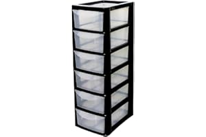 Khanary Plastic Storage Drawers Unit 6 Tier Small mini Tower Homes, Kitchen, Schools, Offices Plastic Drawer Organizer Desktop Table Top Drawers Stationary 26Dx19Wx60H Black Clear