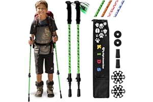 HIGH STREAM GEAR Kid's Hiking Poles – Adjustable Telescopic Trekking Poles for Children – Includes: 2 Walking Sticks, Carrier Bag and Accessories All Designed for Boys and Girls
