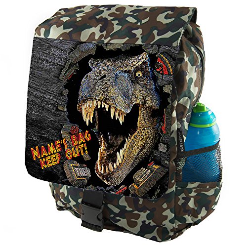 Personalised Backpack Jurassic Park T Rex Dinosaur Rucksack | School Work Sports Bag | Camouflage Print