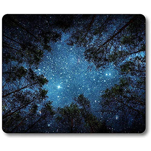 Preisvergleich Produktbild Schöne Mausunterlage des nächtlichen Himmels, die Milchstraße und die Bäume Mausunterlage, erhabene Waldnatur-Ansicht-Rechteck-rutschfeste Gummimausunterlage Spiel-Mausunterlage 30X25CM