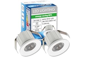 Sigmaled lighting, MINI SPOT LED 3W, Dimmerabile, 300lumen, Luce Naturale 4000K, Faretto Tondo incasso, 220V / 240V AC Driver NON NECESSARIO, 2 Spots