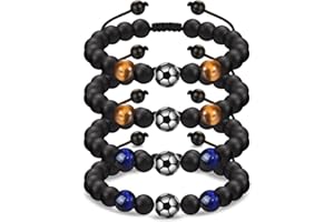 Regerly Bracelet de Football, 4 Pièces Bracelets de Sport Enfantsbracelets Réglables Football Bracelets avec Perles Filles et Garçons Bijoux Cadeaux D'anniversaire de Football Bracelet Amitié