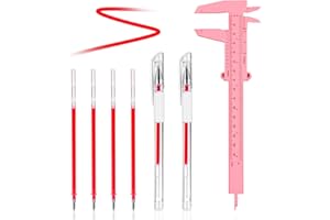 CIATBYYJ Eyebrow Lot de 2 marqueurs de peau au microblading avec 4 recharges et 1 règle à sourcils, marqueur de peau chirurgical, stylo pochoir pour sourcils, lèvres, art corporel (rouge)