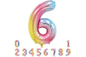 Unisun Number Balloons, 40inch Large Rainbow Number 6 Foil Mylar Helium Balloons for Birthday Party Celebration Decoration