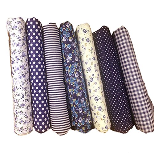 Souarts 7 Stück Stoffpakete DIY Baumwolltuch Patchwork Stoffe Paket 25cmx25cm Violett Blau