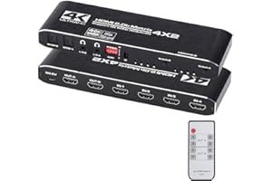 XYKJOBC HDMI Matrix 4x2 4K @ 60Hz HDR Switch Splitter 4 en 2 salidas YUV 4:4:4 Óptica SPDIF + Jack 3,5 mm Extractor Audio Switch HDMI
