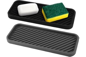 MXTIMWAN Organiseur d'Évier en Silicone - 2 Packs Tapis d'Égouttage 22.8 cm x 9 cm - Support de Cuisine Pour Rangement Éponges, Produit Vaisselle, Savon