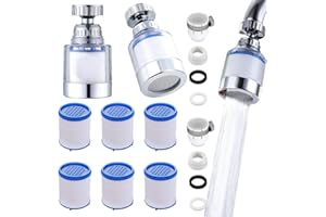 RXKFIGX Water Filter for Tap 2 Pcs Faucet Water Filters+6 Filter Cartridges 360 Degree Rotating Hard Water Filter Splashproof Faucet Filter Universal Model for Home Kitchen Bathroom Shower
