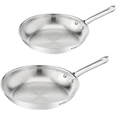 Tefal Duetto On Set of 2 Frying Pans, Stainless Steel, Uncoated | 2 Frying Pans 24/28 cm, Fast and Even Cooking, Suitable for