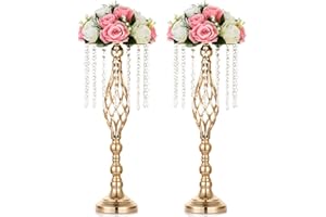 Nuptio Florero de Oro para Centros de Mesa: 2 Piezas 55cm Altura Metal de Cristal Florero de Boda Centro Fiesta de Cumpleaños Aniversario Inauguración de la Casa Decoraciones