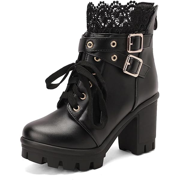 Vepose Women's Combat Ankle Boots - Chelsea Lace-up & Zip Moto Booties (Black, Size 8)