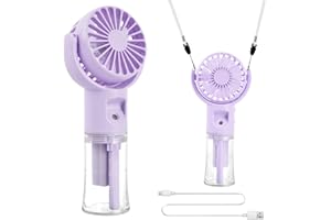 Fangehong Ventilateur Portable, Ventilateur de Poche USB Rechargeable, 4 Vitesses, avec réservoir d'eau de 20ml, Portatif USB mini Fan Pour Bureau, Extérieur, Voyage (Violet)