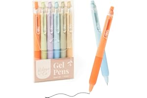 Rileys & Co. Penne Gel Estetiche per Scrittura, Confezione da 6, Penne Nere, Punta Fine 0,5 mm, Penne Anti-Sbavature, Penne Gel Sottili, Penne da Scrittura per Note e Diario