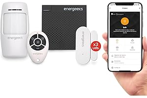 Energeeks - Sistema de Alarma WiFi - Protección Hogar - Incluye Sirena y Sensores de Movimiento/Apertura - hasta 60 Sensores Adicionales - Notificaciones App Móvil - Compatible con Alexa y Google