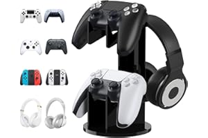 MoKo Universal Stand for Gamepad and Headphone Stand, 2 in 1 Game Controller Support Holder Storage Organizer for Switch/Switch 2, ps5, ps4, xbox One, Xbox Series, Gaming Accessories, Black