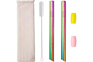 MORNEVE Bubble Tea Straw Metalowe słomki wielokrotnego użytku ze stali nierdzewnej o szerokości 12 mm do koktajli mlecznych Boba, Jumbo, koktajli mlecznych, tapioki, perły, z silikonowymi końcówkami, szczotka