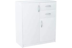 ‎MATKAM MATKAM Kommode 2-türig mit 2 Schubladen H 85 x B74 x T 35 cm Schublade B32 x T33 cm (Weiß)
