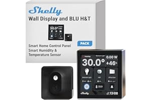 Shelly Wall Display Schwarz + Blu H&T Schwarz (Bundle), WLAN-Smart-Home-Bedienfeld, Thermostat, Integriertes 5A-Relais, Neutralleiter Erforderlich, Umweltdaten, Steuerzentrale, Alexa & Google Home