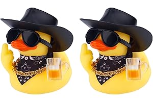 BOXOB 2pcs Rubber Duck Car Ornaments, Funny Western Cowboy Ducks with Hat Glasses Yellow Rubber Ducky for Car Dashboard Decoration Accessories Office Gifts