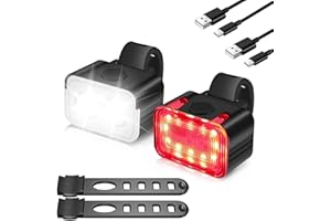 GBOKYN Bike Light Set, USB Rechargeable Ultra Bright Headlight & Rear LED Bike Light, 5/6 Light Modes, IPX6 Waterproof Bike Lights for Night Riding/Cycling Safety