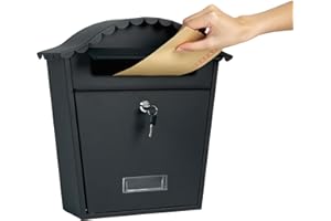 RYZAN Wall Mounted Waterproof Mailbox Steel Post Box Classic Design Parcel Box Letter Box Parcel Box for Mail Outdoor Letterbox With 2 Keys 37 x 13 x 36cm, Black