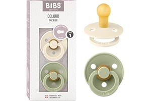 BIBS Colour Schnuller 2er-Pack, BPA-frei, Kirschform Nippel. Naturkautschuk/Latex, Hergestellt in Dänemark. Größe 1 | 0+ Monate | 2-Pack, Ivory/Sage