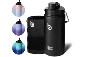 BOTTLEBOTTLE Bottle Bottle 2 Litre Water Bottle with Straw and Dual-use Lid Large Insulated Water Bottles with Handle Big Stainless Steel Metal Flask for Hot Drink(Black)