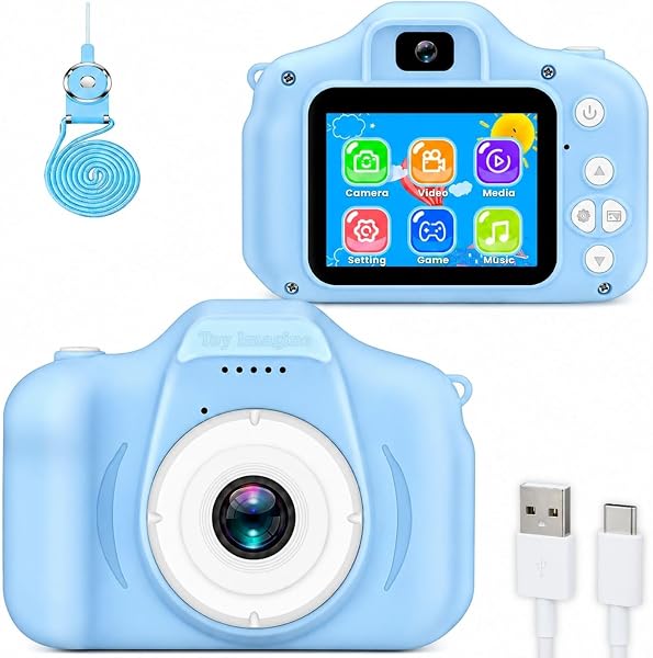 Toy Imagine Kids Digital Camera Toy 3.0MP 1080P Video Camera with 2-Inch Screen & 32GB Capacity USB Rechargeable with Games,Filters,Time-Lapse Educational Birth
