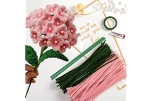 HanCheng Dark Pink Pipe Cleaner Set with 150 Pcs Pipe Cleaners Colourful in 2 Colours（Dark Pink,Green,8 Green Florist Wire,40 Pearls,40 Corolla,Florist Tape,Craft Glue,Flower Cellophane Bag,Ribbon