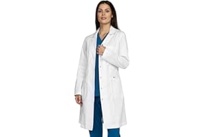 B-well Valeria profesjonalny fartuch damski z kołnierzem z odwracanym kołnierzem Valeria, damski fartuch laboratoryjny, z kołnierzem z klapą, długimi rękawami, 3 kieszeniami i ukrytym mocowaniem z