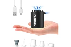 FLEXTAILGEAR Mini Pump 2024, Pompe à air électrique 4kPa avec Lampe pour Matelas à air pour gonfler et dégonfler, Pompe de Camping Rechargeable pour lit à air et bouée de Sauvetage