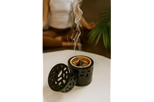 JROSE COLLECTIONS Elegant Resin Bakhoor Burner with Gold Inner Tray – Black Arabic Incense Burner for Charcoal, Resin, Oud & Cones – Heat-Resistant, Decorative Holder for Home, Meditation, Ritual Use JR23079 (Black)