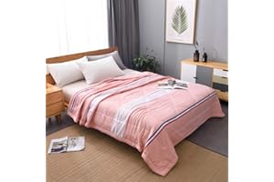 CHICKWIN-SHOP Chickwin Quilted Bedspread Single Double King Size, Plain Stripe Coverlets Lightweight Microfiber Comforter Easy Care Sofa Blanket Throw for All Season (150x200cm,pink white)