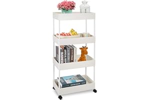 AUTUMNDEER Narrow Storage Cart 4-Tier Rolling Utility Storage Cart, Mobile Shelving Unit Rolling Bathroom Carts, Slide Out Storage Cart Storage Shelf Rack for Kitchen Office Bathroom Laundry Room Narrow Places