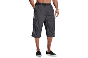 MAGCOMSEN Mens Cargo Shorts Casual 3/4 Length Baggy Combat Trousers Elasticated Waist with Multi Pockets