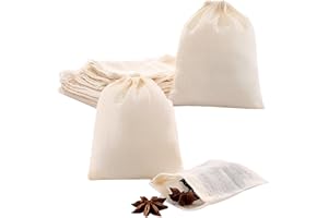 QIANFENSHI 40 Piezas 8 * 10cm Bolsas de Té,Bolsitas de Tela Pequeñas,Malla Coccion,Bolsas Te,Bolsa De Algodon,Bolsas de Filtro Con Cordón,Bolsas De Malla,Reutilizables,para Té,Especias,Bolsa de Baño de Pies