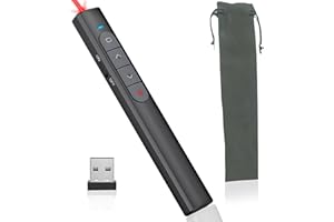 ALIMAN BRAND Puntero Laser Presentaciones + Bolsa de Almacenaje – Mando Presentaciones Inalámbrico – Pasador Diapositvas y Control de Volumen y Pantalla – Control Largo Alcance – Puntero para Conferencias (Negro)