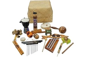 A-Star Set di percussioni multiculturali da 15 pezzi nel cestino, strumenti musicali realizzati a mano